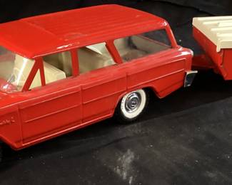 VTG. BUDDY L TEEPEE CAMPING TRAILER & WAGON w BOX,