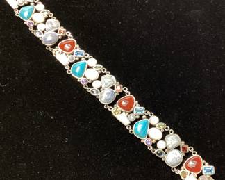 925 SILVER & MULTICOLOR STONE BANGLE BRACELET