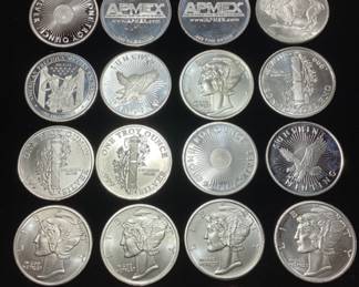(22) .999 SILVER 1oz ROUNDS, ASSORTED BULLION,