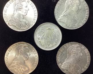1938 MEXICAN SILVER COIN, 4 THERESIA THAYER SILVER COINS