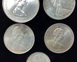 1972 SILVER QUEEN ELIZABETH BAHAMIAN COINS, 1 CANADIAN,