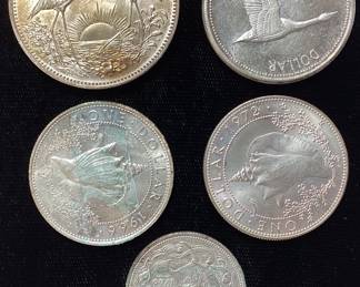 1972 SILVER QUEEN ELIZABETH BAHAMIAN COINS, 1 CANADIAN,
