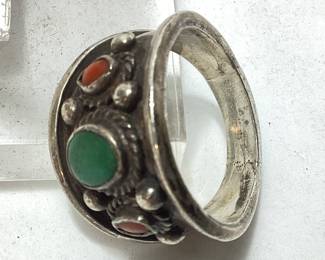 925 SILVER ORANGE TURQUOISE RING, SIZE 1