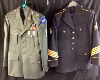 (2) U.S. ARMY DRESS COAT & SLACKS, BLUE & GREEN