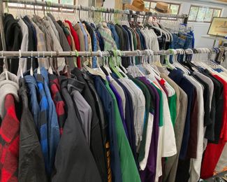 Men's clothing from vintage to new with tags, mostly XL to 3XL, including vintage airline and sportswear 