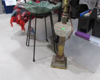 Vintage art pottery ash tray - midcentury and antique lamp