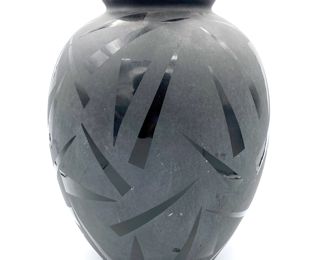 Black Ceramic Art Deco Vase, 12" tall