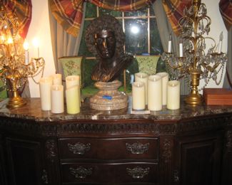 Bronze Bust, Marble Top Dresser, Pair of Girondole