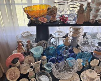 FENTON TOP HATS & BASKETS, CRYSTAL STEMWARE