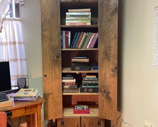 LARGE PINE BOOKCASE WITH DOORS