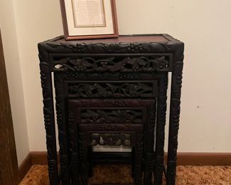 4 HEAVLEY CARVED STACK TABLES