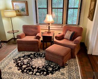 Pair of Sherrill club chairs and ottoman