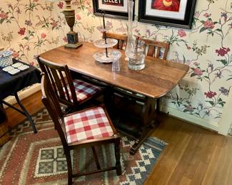 English oak trestle table with pub chairs