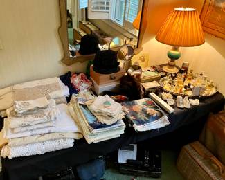 Vintage linens and perfumes