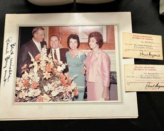 Photo and cards signed by Alabama coach Paul Bear Bryant