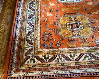 Unusual Indian orange hand knotted wool area rug 116” x 165”