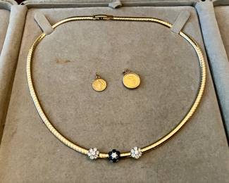 14kt omega chain necklace with 18kt and diamond/sapphire slides by Jabel