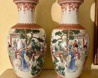 Pair of Chinese Republic period mantle vases with mirrored painted images