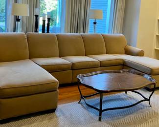 Clayton Marcus Sectional Sofa & Leather Top Coffee Table