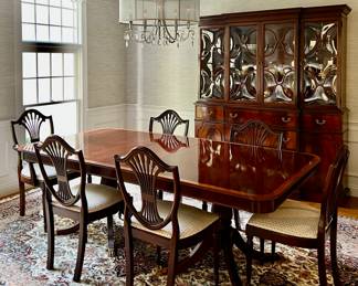 Charak Furniture Co. (Bolton, MA) Double Pedestal Dining Table & 6 Chairs