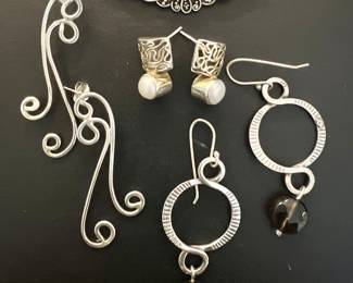 Assorted Sterling Silver Earrings & Pin