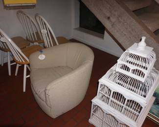 chairs, bird house