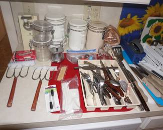 canisters, flatware