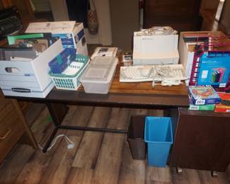 desk, office supplies