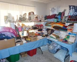 linens, child vintage clothes, dolls, bears, doilies, belts