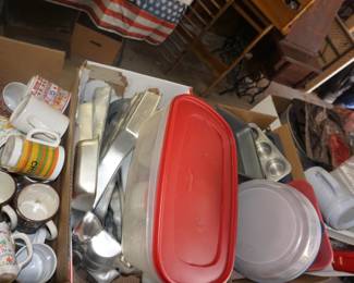 bakeware, mugs, plastic ware