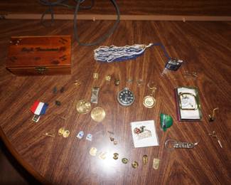 misc jewelry, pocket watch, 4-H and FFA pins