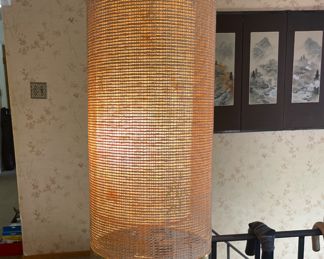 Vintage Mid Century Modern Asian Butterfly 2 Light Tension Pole Lamp. 