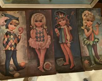 VTG Goji big eyed harlequin girl prints, 2 sets
