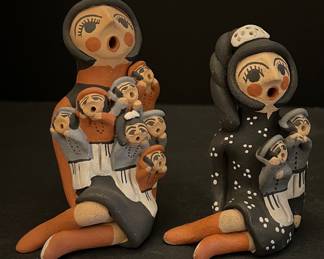 (2) Cheryl Fragua Jemez 3.5" And 4" Signed Pottery Storytellers