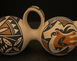 Yolanda Trujillo Acoma Pueblo 6" Signed 2 Lobed Jar