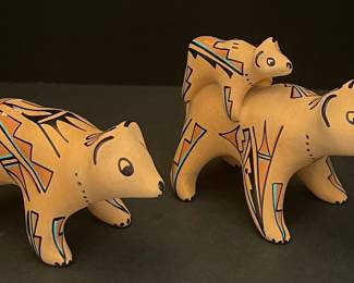 (2) G. S. Toya Jemez Pueblo Signed Pottery Bears