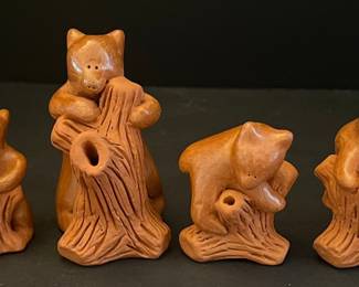 (4) Dorothy And Paul Santa Clara Pueblo Miniature Signed Pottery Bears
