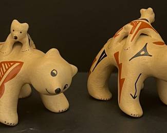 (2) L. Yepa Jemez Pueblo 3.25" Signed Pottery Bears