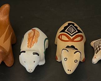 (4) Miniature Jemez And Acoma Signed Pottery Animals - E. Lewis Acoma Turtle And More
