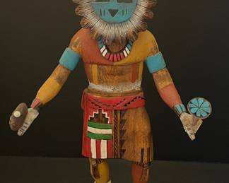 Sun Face Wooden 12" Kachina Doll Signed L.K.T 