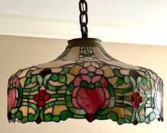 Antique Kimberly and Duffner Large Stained Glass Chandelier in a gorgeous floral pattern. A stunning work of art and a grand statement piece in any room of your home!