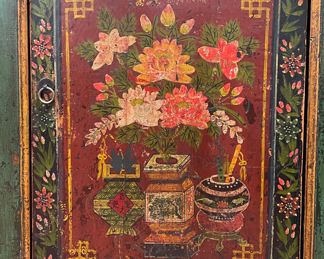 Pagoda Red Antique Tibetan Green, Red & Blue Hand-Painted Elmwood Sideboard. Measures 68" W x 21.5" D x 32.5'' H. Photo 2 of 3.