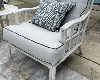 Castelle Furniture Basketweave Pattern Fire Pit and Faux Bamboo Three-Seat Sofa, Swivel & Lounge Chair. Photo 3 of 5.