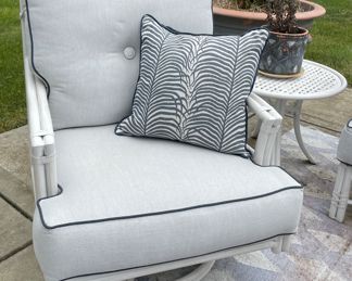 Castelle Furniture Basketweave Pattern Fire Pit and Faux Bamboo Three-Seat Sofa, Swivel & Lounge Chair. Photo 2 of 5.