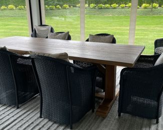 Set of 8 Lloyd Flanders All-Weather Woven Wicker Dining Chairs With Custom Cushions. Each Measures 27" x 26" D x 19" H. Photo 2 of 2.
