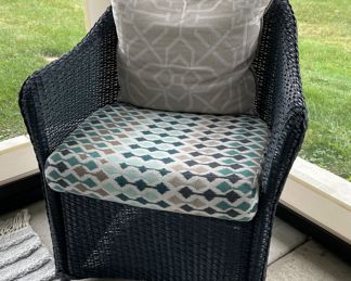 Set of 8 Lloyd Flanders All-Weather Woven Wicker Dining Chairs With Custom Cushions. Each Measures 27" x 26" D x 19" H. Photo 1 of 2.