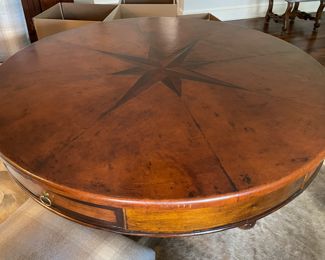 Pride Sasser Home Furnishings Phyfe- Style Leather Top Pedestal Game Table with Inlay Center Star. Measures 48" D x 31" with 25" Clearance. Photo 2 of 4.