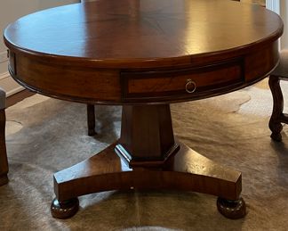 Pride Sasser Home Furnishings Phyfe- Style Leather Top Pedestal Game Table with Inlay Center Star. Measures 48" D x 31" with 25" Clearance. Photo 1 of 4.