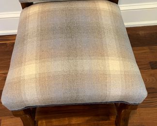 Set of 4 Custom GJ Stiles Chairs Sourced From Merchandize Mart. Each with Lee Jofa Plaid Upholestry on Front and Cowtan & Tout Upholstery on Back. Each Measures 20" W x 19" D x 46" H with 20" Seat Height. Photo 2 of 5.