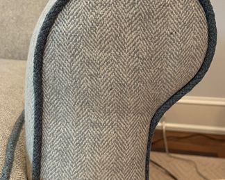 Pair of Kravet Club Chairs Upholstered in Kravet Light Grey Herringbone Fabric with Contrasting Faux Leather Trim Each Chair Measures 36" W x 36" D. Photo 2 of 4.